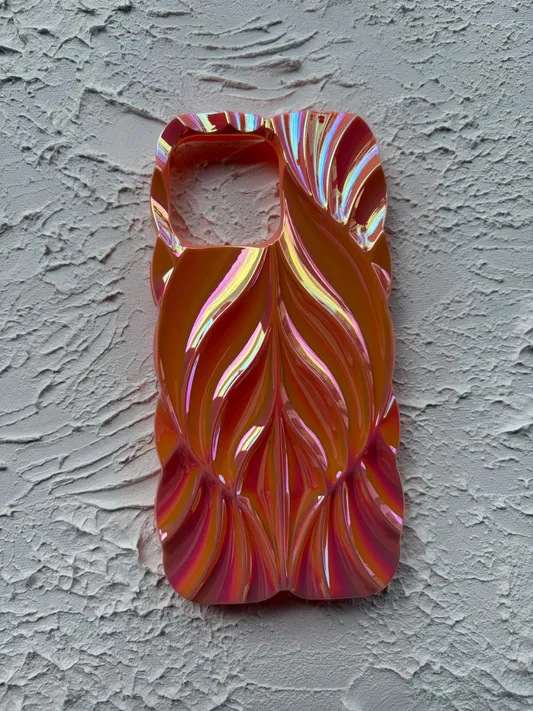İphone 14 Promax Hologram Yaprak Desen Kılıf (Mavi)