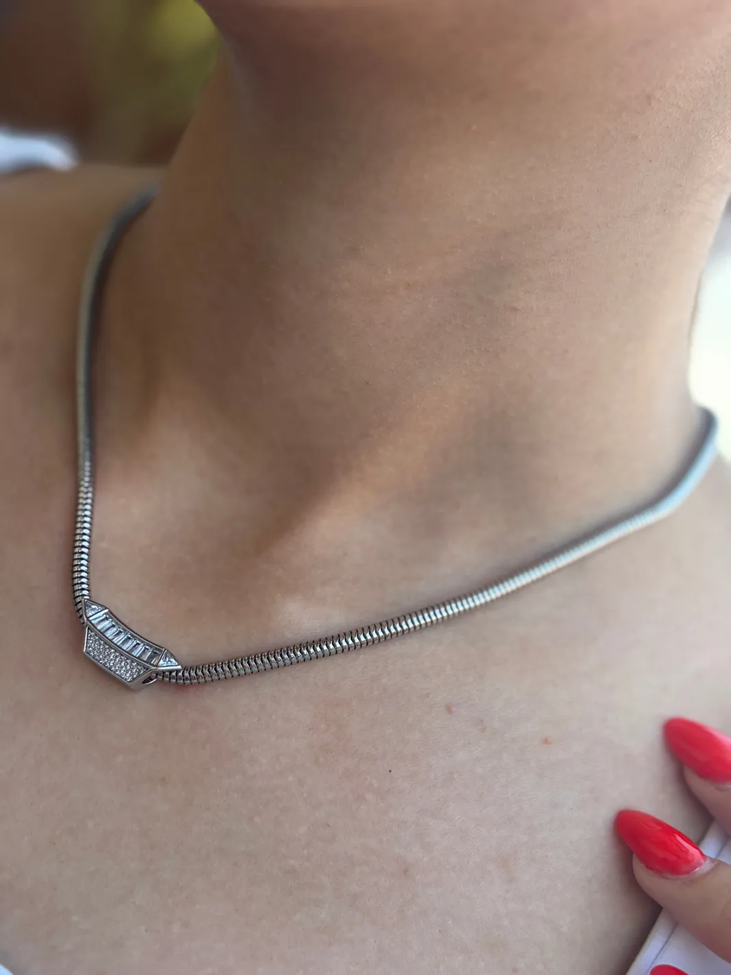 Baget Taş Detaylı Yılan Zincir Kolye 45cm — 2. fotoğraf