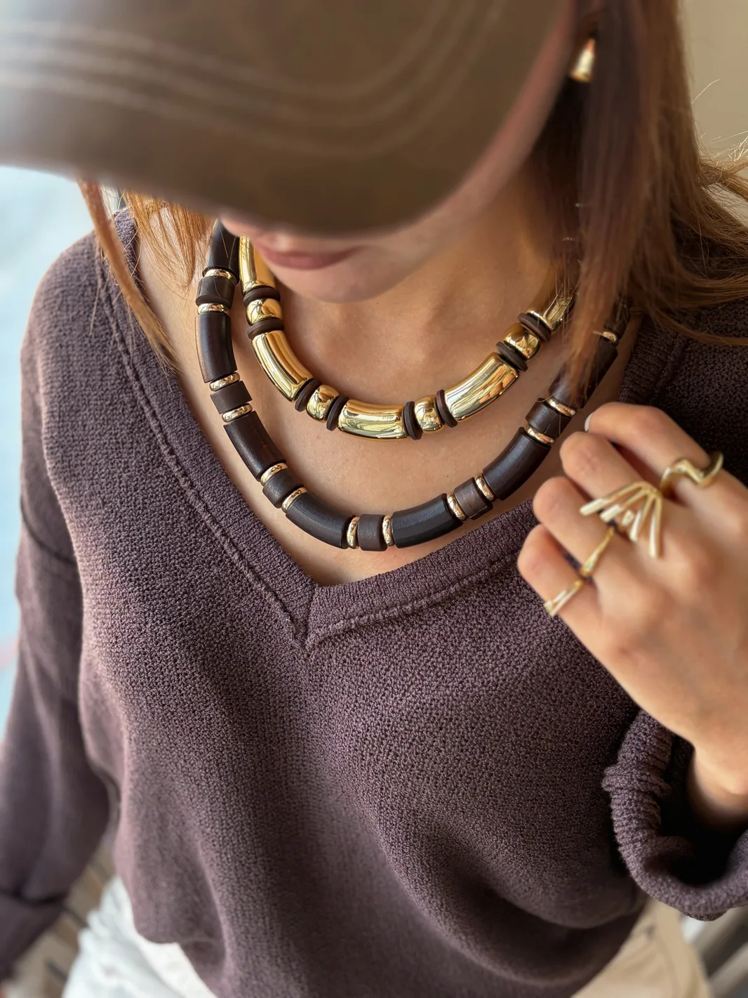 Gold & Kahve İkili Kolye Seti