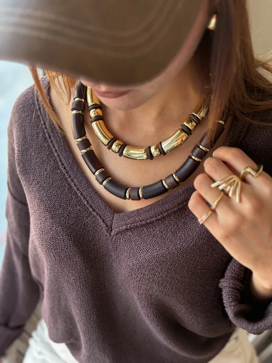 Gold & Kahve İkili Kolye Seti