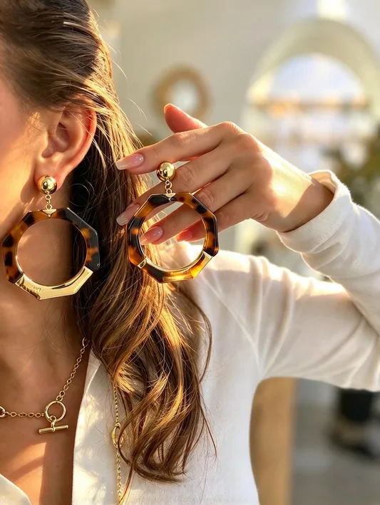 Gold Leopar Halka Küpe